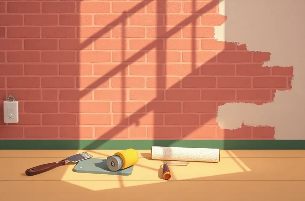 Outils de peinture disposés dans l'ordre des étapes du chantier