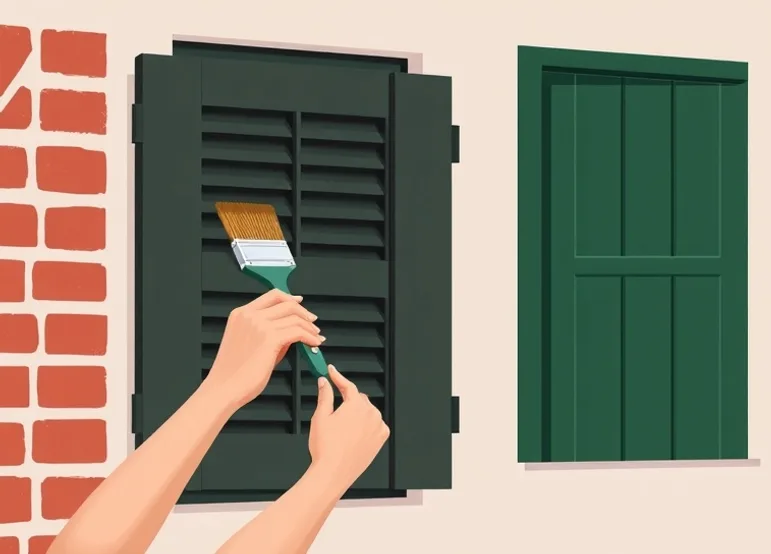 Mise en peinture au pinceau de volets et d'encadrements en bois