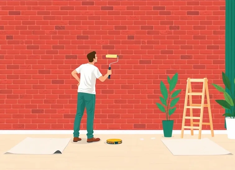 Peintre appliquant la peinture au rouleau sur un mur de salon